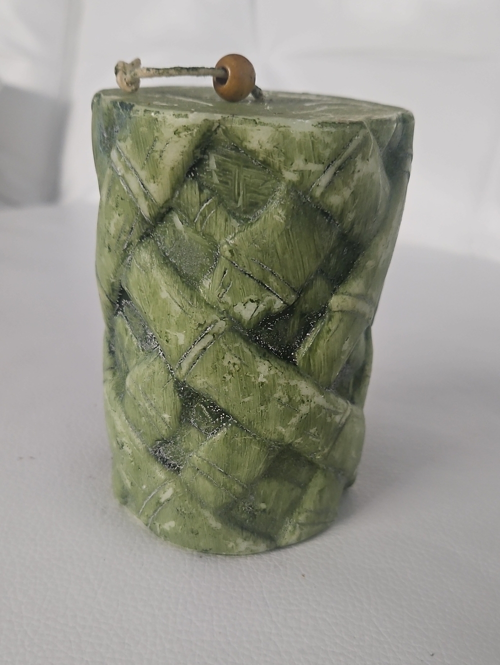 Green Textured Bamboo Pattern Pillar Candle - Home Accents